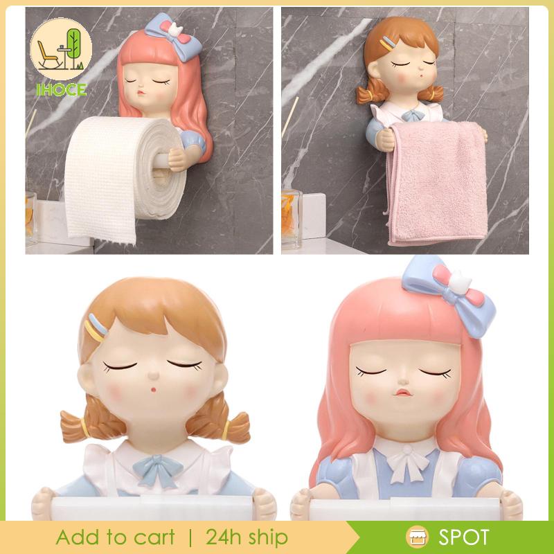 Giá Đỡ Cuộn Khăn Giấy 3D Bằng Nhựa Resin Gắn Tường Hình Mèo Hoạt Hình Vui Nhộn Trang Trí Phòng Tắm / Nhà Bếp