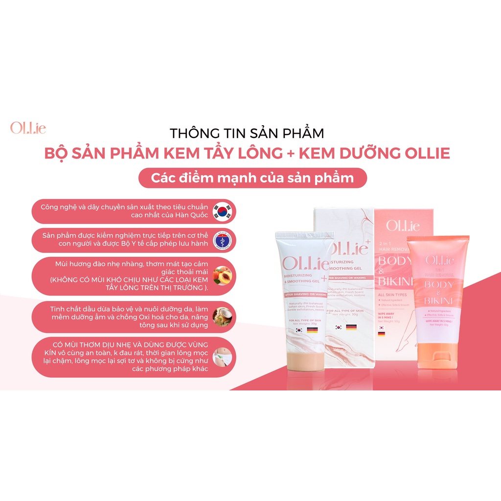 Kem tẩy lông OLLIE , tẩy lông vùng kín, nách, tay, chân, an toàn không đau rát dung tích 50ml