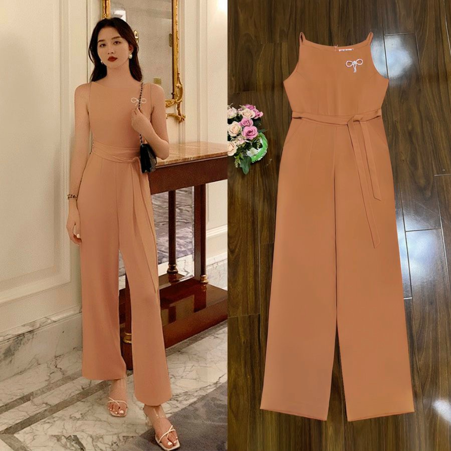 Jumpsuit dài - Jum dài ống suông thắt nơ eo ngực đính tag nơ xinh xắn J1212 | BigBuy360 - bigbuy360.vn