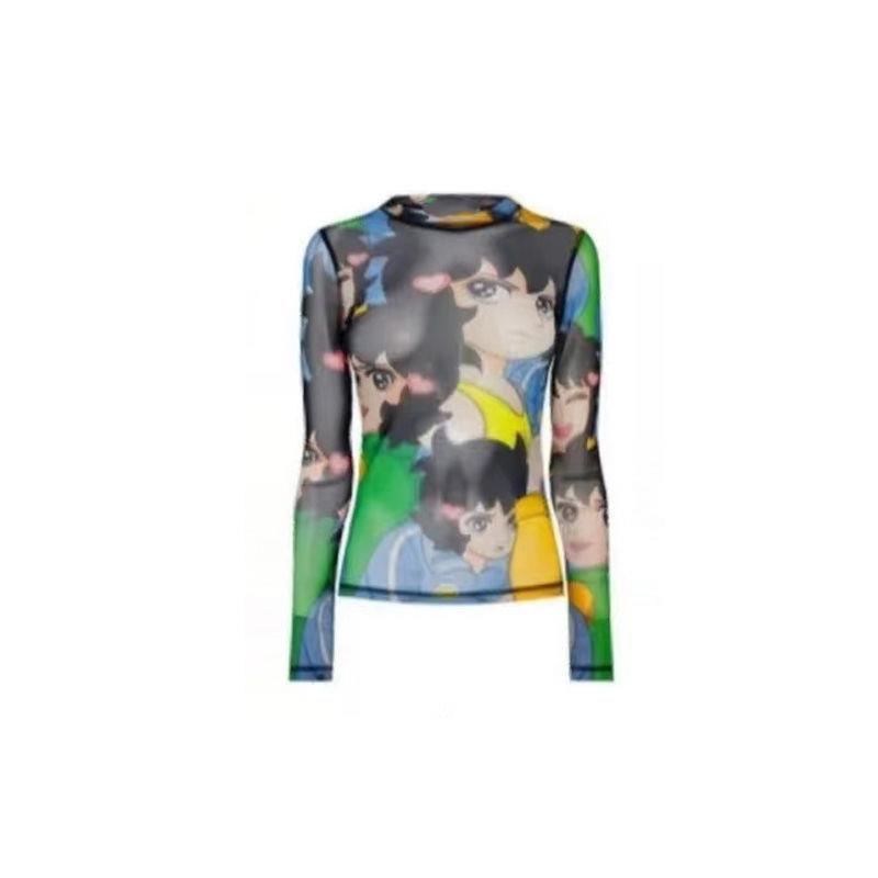 Jin Zhini jennie Áo Thun Tay Dài Cổ Tròn Dáng Ôm Vừa Vặn Xuyên Thấu Gợi Cảm Cho Nữ