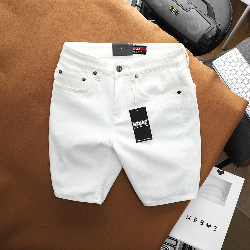 Quần short jean nam chất vải denim mỏng co giãn tốt 2 màu trắng đen cao cấp Heboz 2M - 00001388