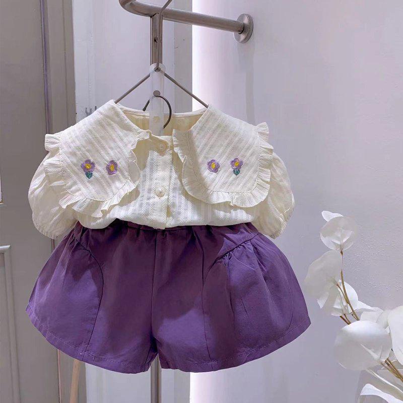 Set áo tay phồng bé gái quần bí dễ thương MINTSCLOSET Mint's Closet set đồ bé gái màu trắng tím 1 2 3 4 5 tuổi - GA2109