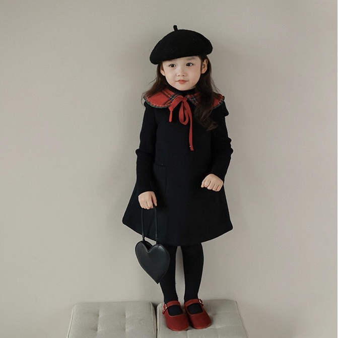 Váy ngắn tay tiểu thư phối cổ sen caro Danchau 88