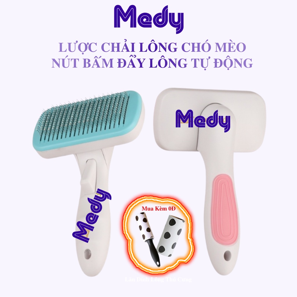 Lược Chải Lông Chó Mèo Có Nút Bấm Đẩy Lông Massage Cầm Tay Cho Thú Cưng, Cây Lăn Tĩnh Điện Cây Lăn Lông Không Thay Lõi