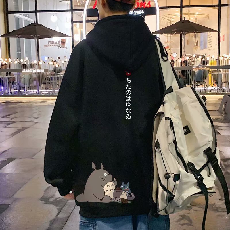 Áo Hoodie Cotton Dày Dáng Rộng In Hình Totoro Phong Cách Nhật Bản Thời Trang Cho Nam 4 Màu Tùy Chọn Size M-8XL