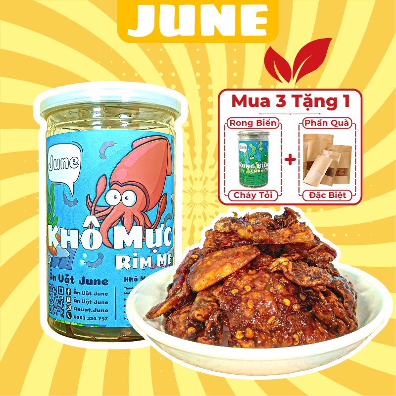 Mực rim me hũ 250g, khô mực rim sốt me cay nhà làm thơm ngon chuẩn vị, đồ ăn vặt June vừa ngon vừa rẻ