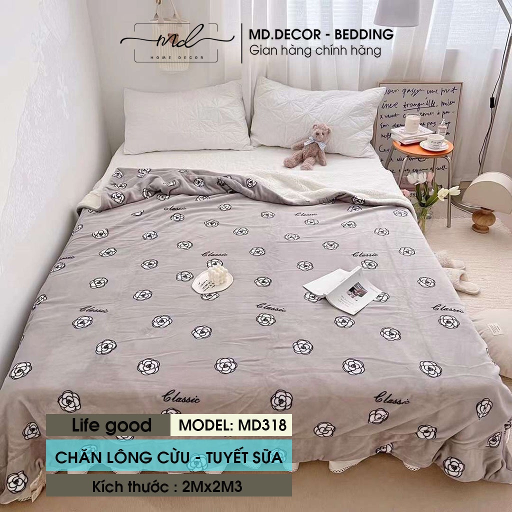 Chăn lông cừu nhung tuyết MD Decor kích thước 2mx2m3 ấm áp nhiều họa tiết 3D dễ thương tiện lợi cho mọi gia đình