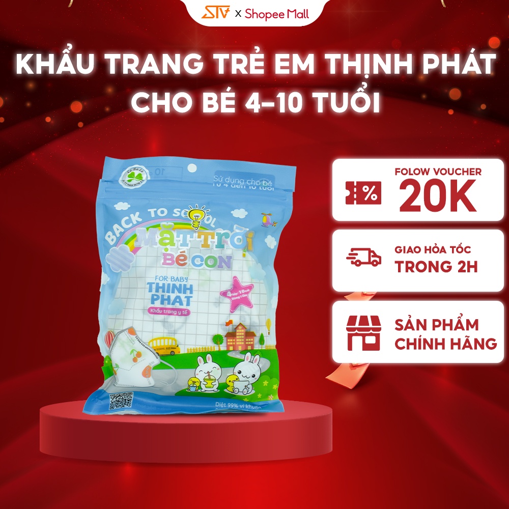 Combo 50 Chiếc Khẩu Trang Trẻ Em Cỏ Ba Lá 6D Mặt Trời Bé Con Thịnh Phát Bé 4 Tuổi - 10 Tuổi