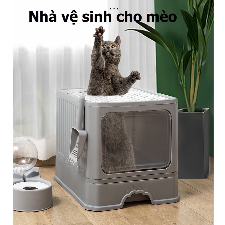 Nhà vệ sinh vuông cho mèo có 2 cửa khay cát dạng ngăn kéo (nhà mèo đời mới)