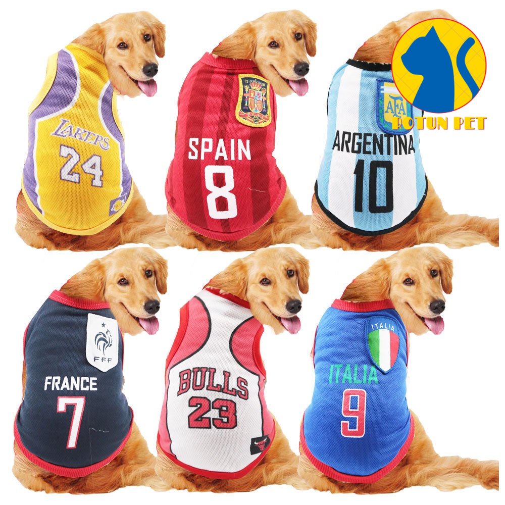 Áo cho chó mèo mùa hè, Áo bóng đá 3 lỗ đủ size XS-XXL phù hợp dưới 15kg