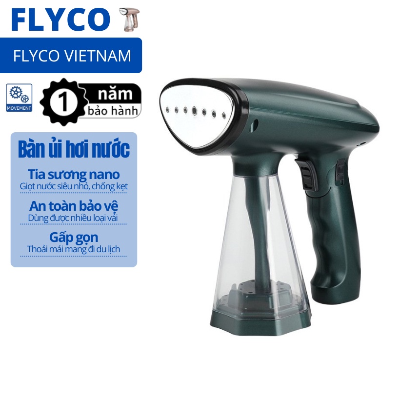 Bàn là điện ủi đồ quần áo đứng hơi nước phun sương cầm tay mini Steamer Iron FLYCO 1500W - máy ui du lịch khô để cầu cây