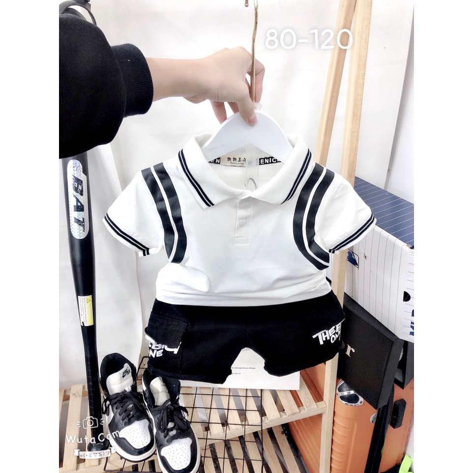 Sét đồ hai màu trắng, đen áo Cotton, quần Kaki siêu cute size 8-24kg dành cho bé trai, gái cá tính mùa hè