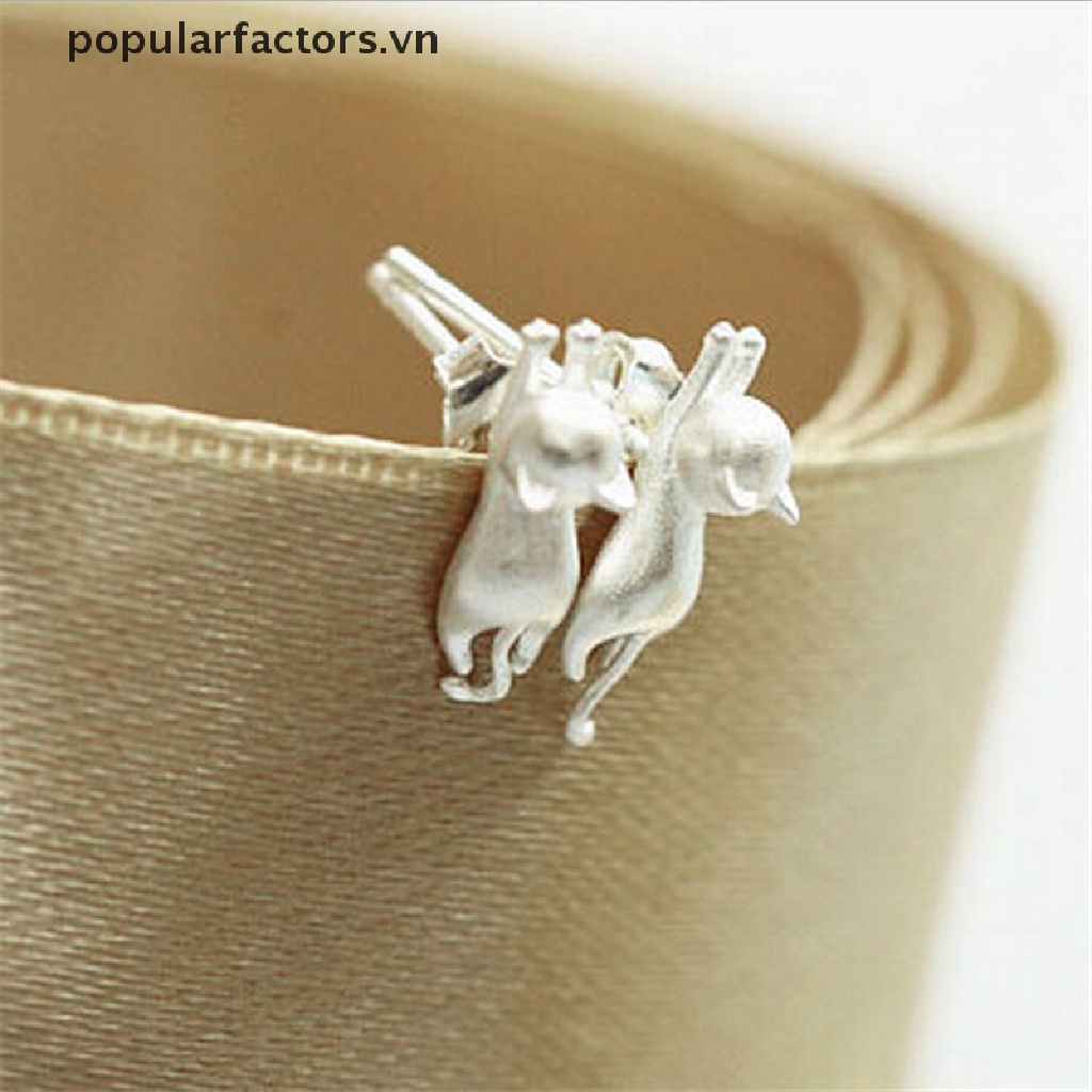 [Phổ Biến] Bông Tai Đinh Tán Mạ Bạc Hình Mèo Nhỏ Tinh Tế Thời Trang [VN]