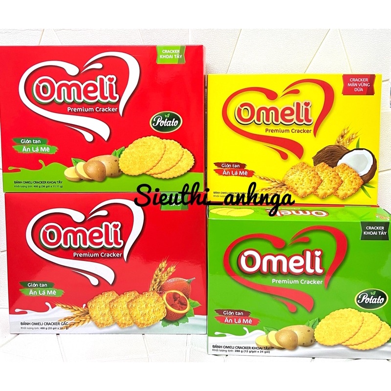 Bánh Omeli Cracker Hộp 288g/400gKhoai Tây/Vừng dừa/Gấc
