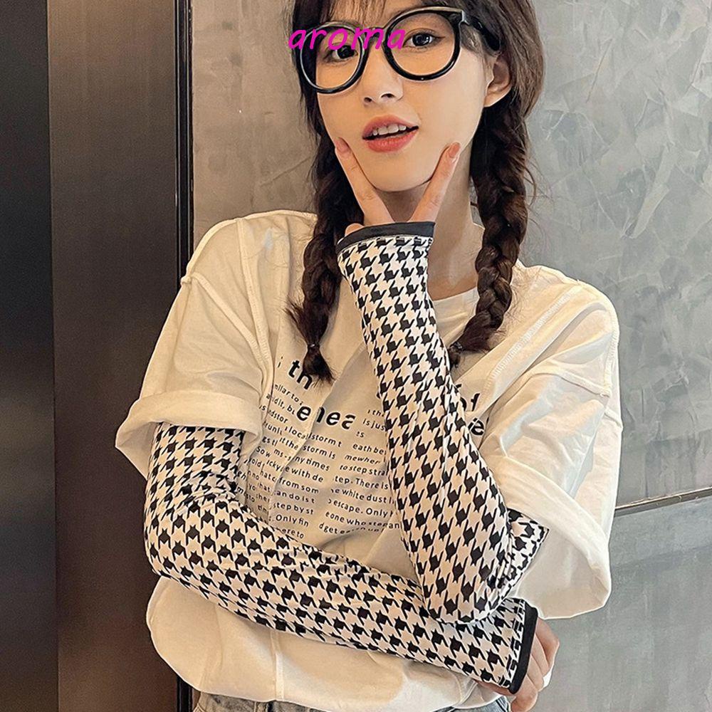 Găng Tay Chống Nắng Vải Lụa Lạnh Giữ Ấm Cánh Tay Họa Tiết Da Báo Cho Nữ