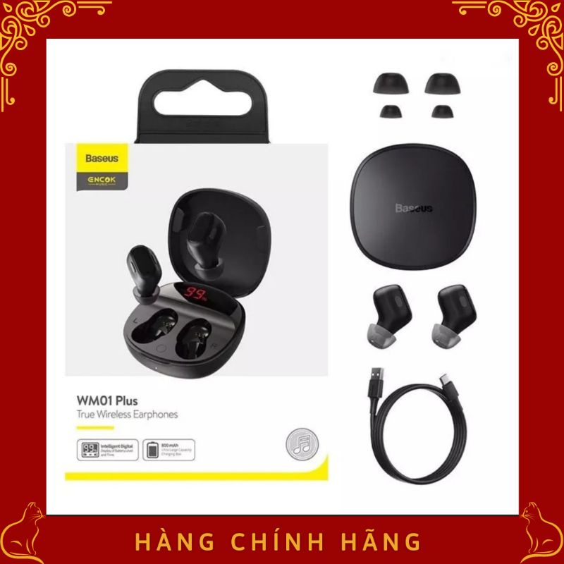 Tai Nghe Không Dây BASEUS Wm01 Plus Tws Bluetooth 5.0 Không Dây Chống Thấm Nước Thể Thao Hiển Thị Màn Hình Led Kỹ Thuật
