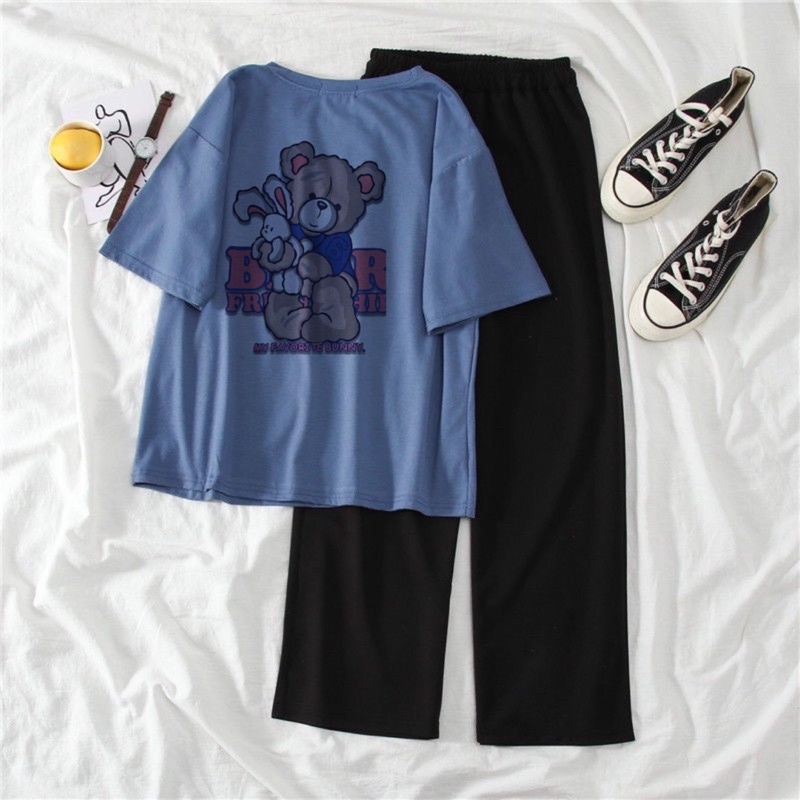 [ Rẻ vô địch ] Set bộ áo thun mix quần xuông - gấu ôm thò