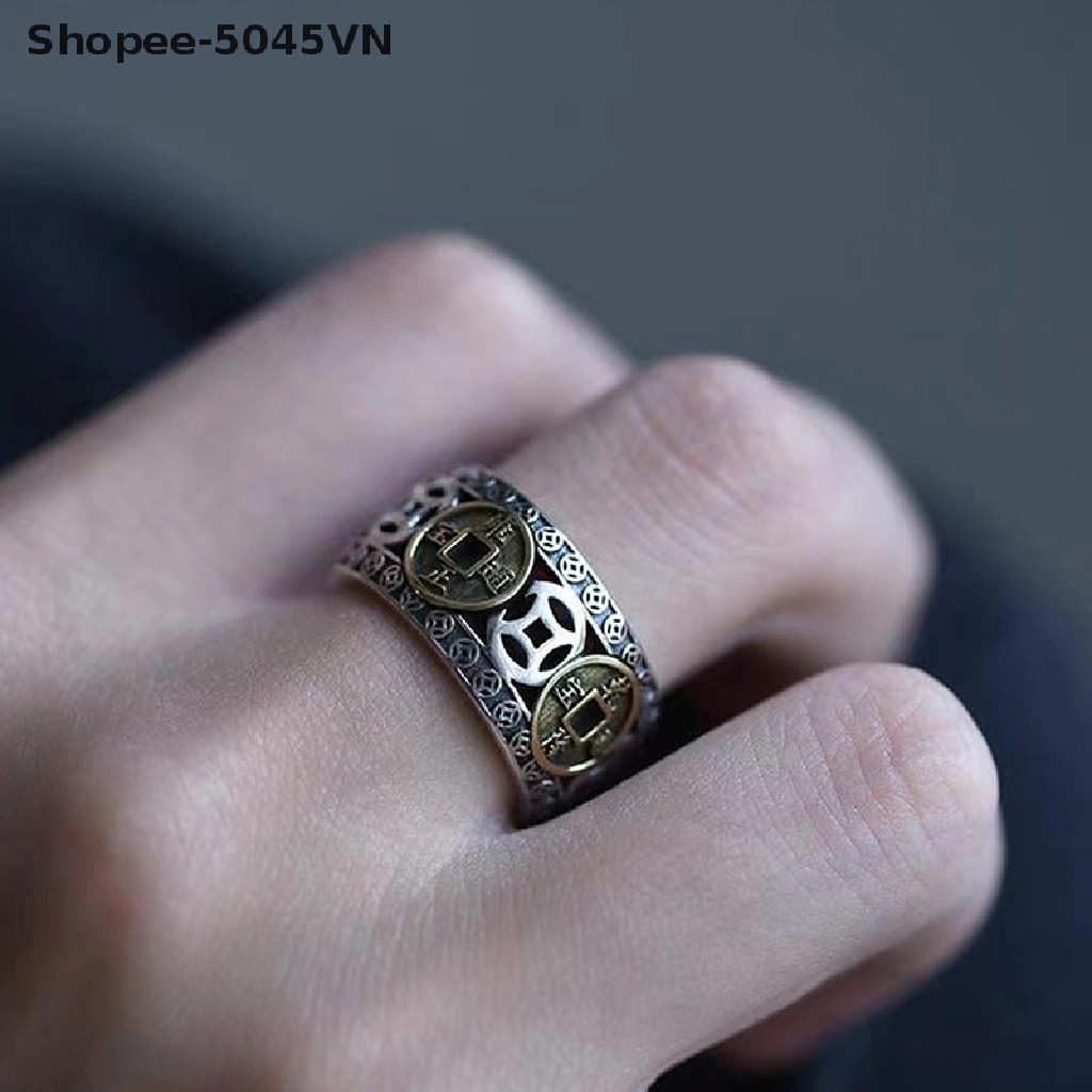 [Hàng Có Sẵn] Nhẫn Hở Hình Đồng Xu Hoàng Đế Phong Cách Dân Tộc Cổ Điển Có Thể Điều Chỉnh Cho Nam Và Nữ (H)