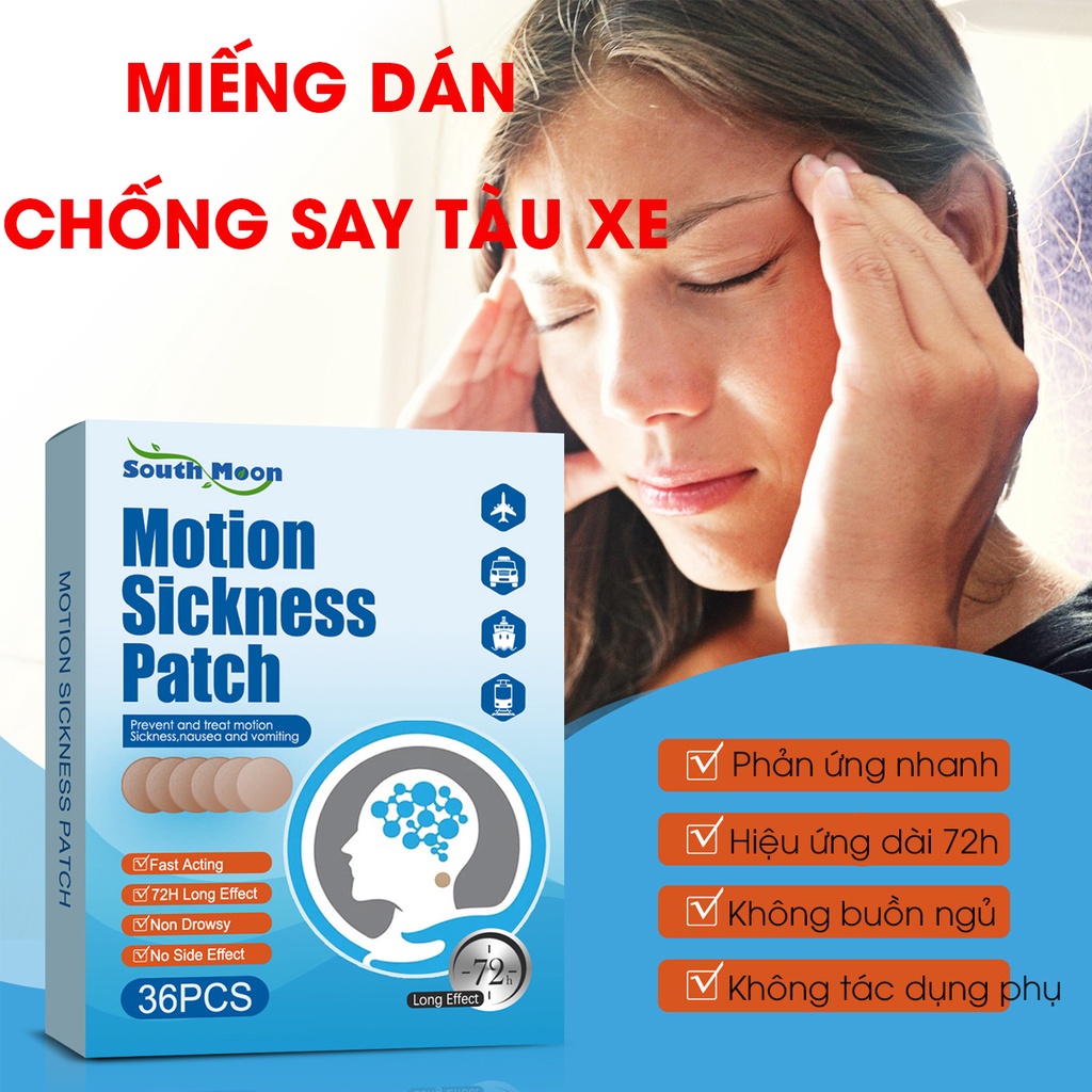 Hộp 36 miếng dán chống say tàu xe thảo dược trong 72h, ngăn ngừa nôn mửa, chóng mặt, buồn nôn