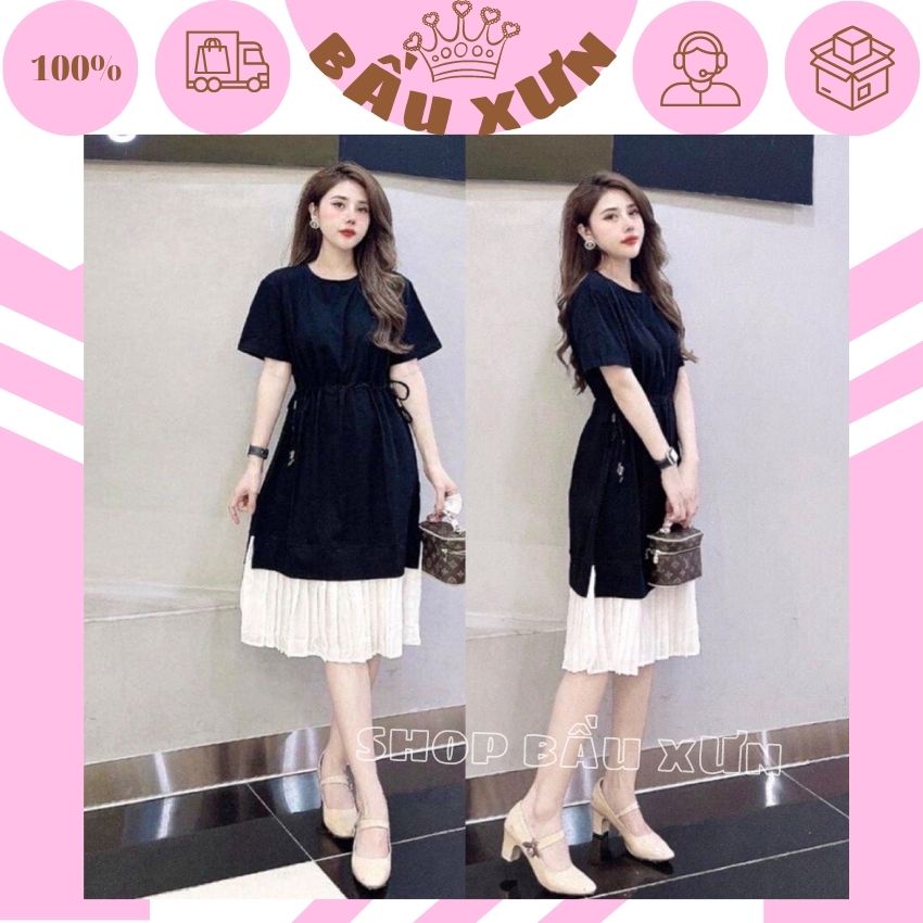 VÁY BẦU COTTON ĐUÔI CÁ PHA VOAN TRẮNG XINH XẮN- VÁY BẦU CÔNG SỞ TIỂU THƯ ĐIỆU ĐÀ CHO MẸ BẦU