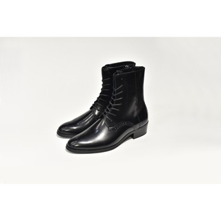 Giày zip boot cột dây màu đen da bò patent