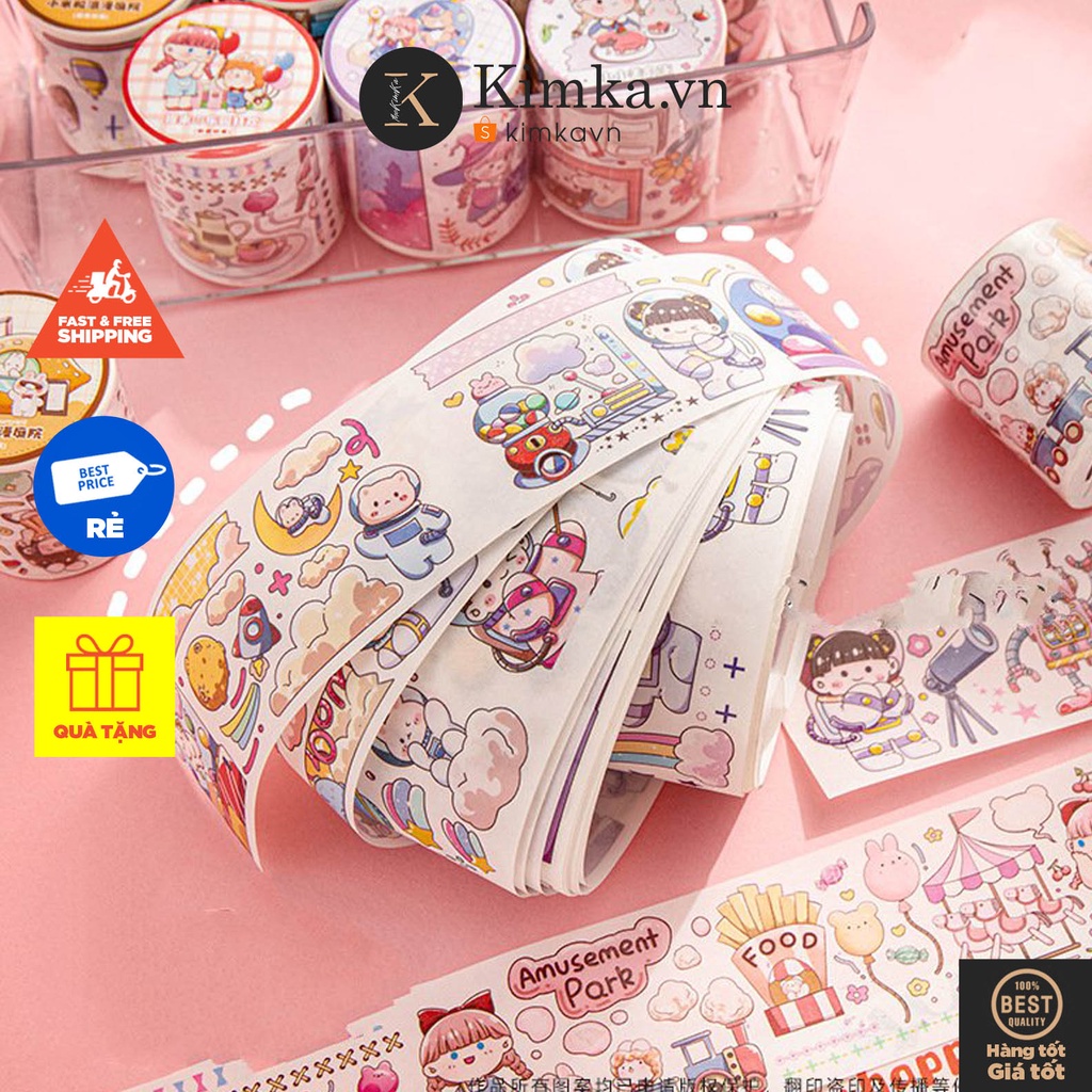 (33) Cuộn Băng Dính Dán Washi Tape Hoạ Tiết Hoạt Hình