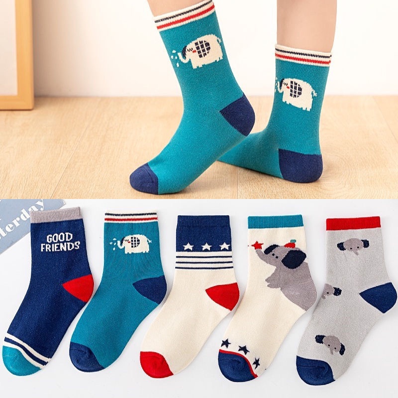 Set 5 Đôi Vớ Cotton Phối Lưới In Họa Tiết Dễ Thương Phong Cách Hàn Quốc Thời Trang Mùa Hè Cho Bé Trai Và Gái