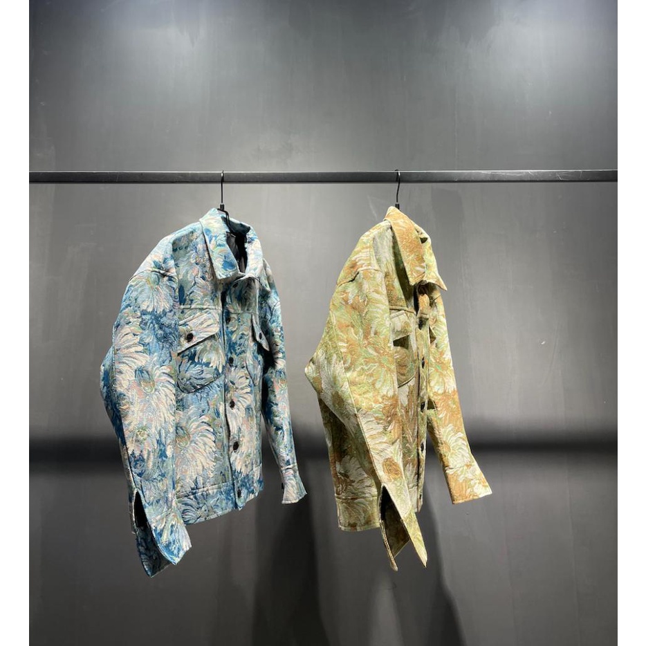 Áo Khoác Denim Dáng Rộng In Họa Tiết Tranh Sơn Dầu Kiểu Retro Thời Trang Xuân Thu Cho Nam