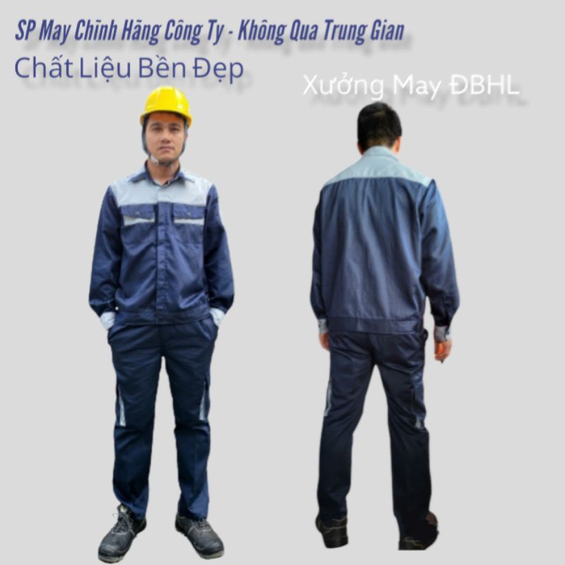 Quần Áo Bảo Hộ Lao Động Ghi Phối Xanh, Đồ Công Nhân, Đồng Phục BHLĐ Nam Nữ Mặc Đều Được DN16