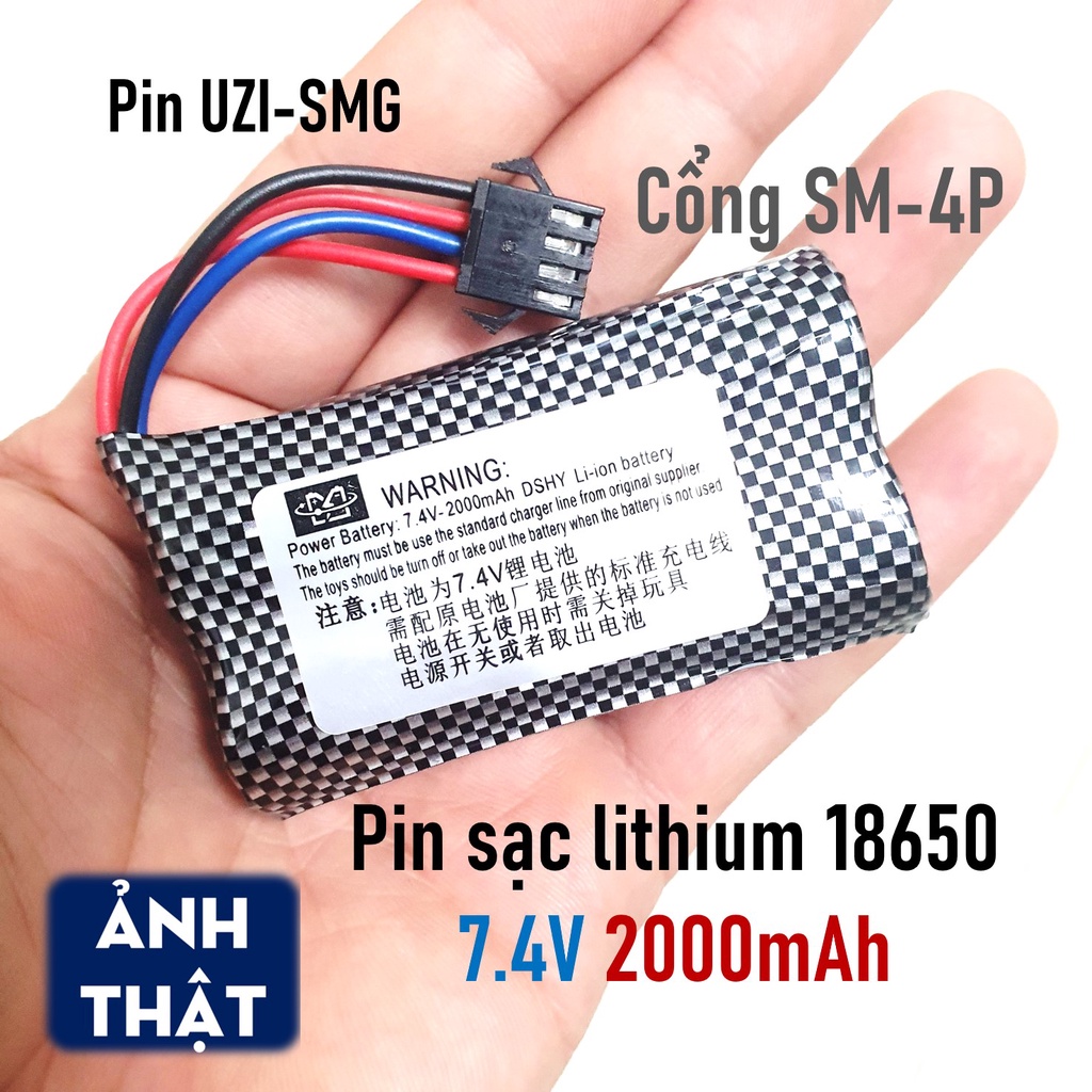 Pin UZI Thay Thế - Pin Lithium 18650 7.4V 2000mAh SM-4P - Đồ Chơi ZenZ