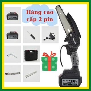 Máy cưa xích cầm tay mini chạy pin HITACHI 199V không chổi than máy cưa gỗ chạy pin bảo hành 12 tháng