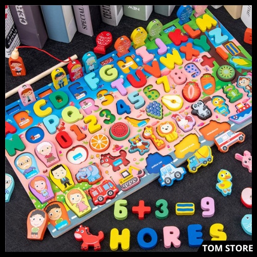 Đồ chơi thông minh giáo dục montessori cho bé, bộ câu cá, xếp hình, ghép chữ tiếng Việt 7in1 và 8in1 cho trẻ em 3-5 tuổi