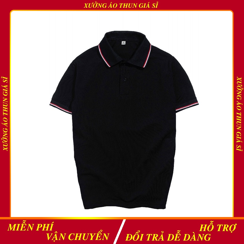 Áo Thun Có Cổ Nam Vải Cá Sấu Thái Màu Đen (Có size áo cho trẻ em)