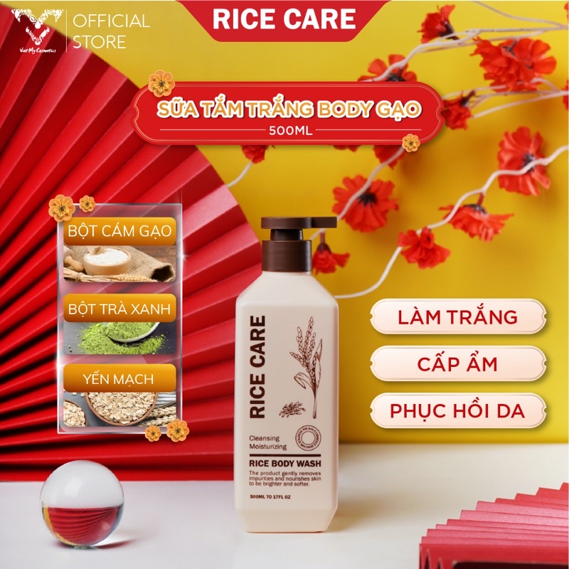 Bộ 3 SỮA TẮM TRẮNG GẠO Rice Care gồm : Sữa tắm gạo 500ml, Tẩy tế bào gạo 300ml,kem dưỡng body gạo 300ml