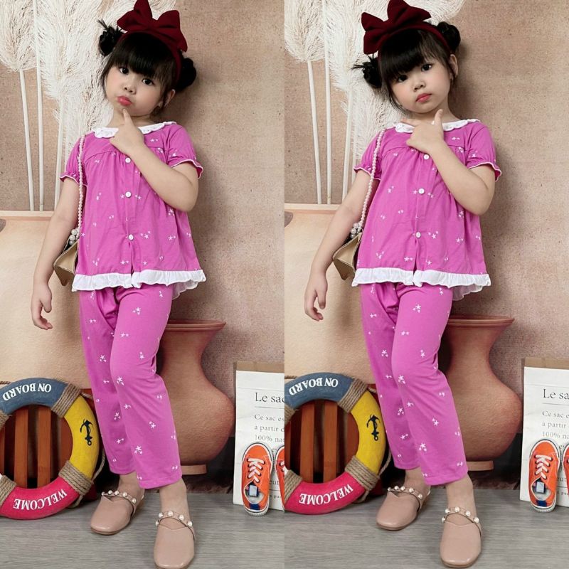 Bộ Bé Gái Áo Cộc Tay Quần Dài Cotton Xuất Dư 12-24kg Đồ Bộ Áo Cộc Tay Quần Dài Bé Gái Thu Đông Đồ Bộ Bé Gái