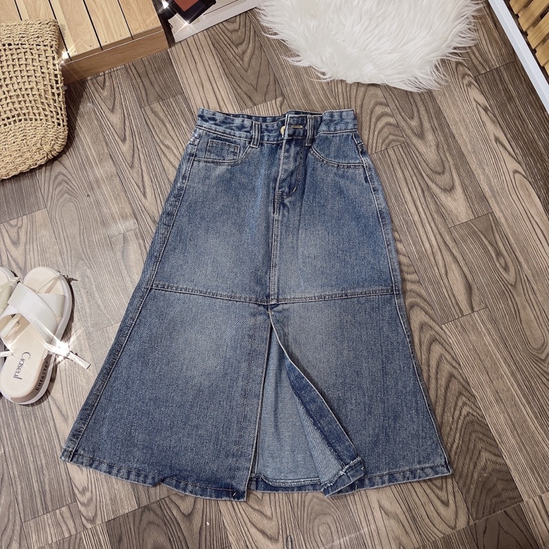 Chân váy jeans dáng dài xẻ lưng cao Cuahangjeans