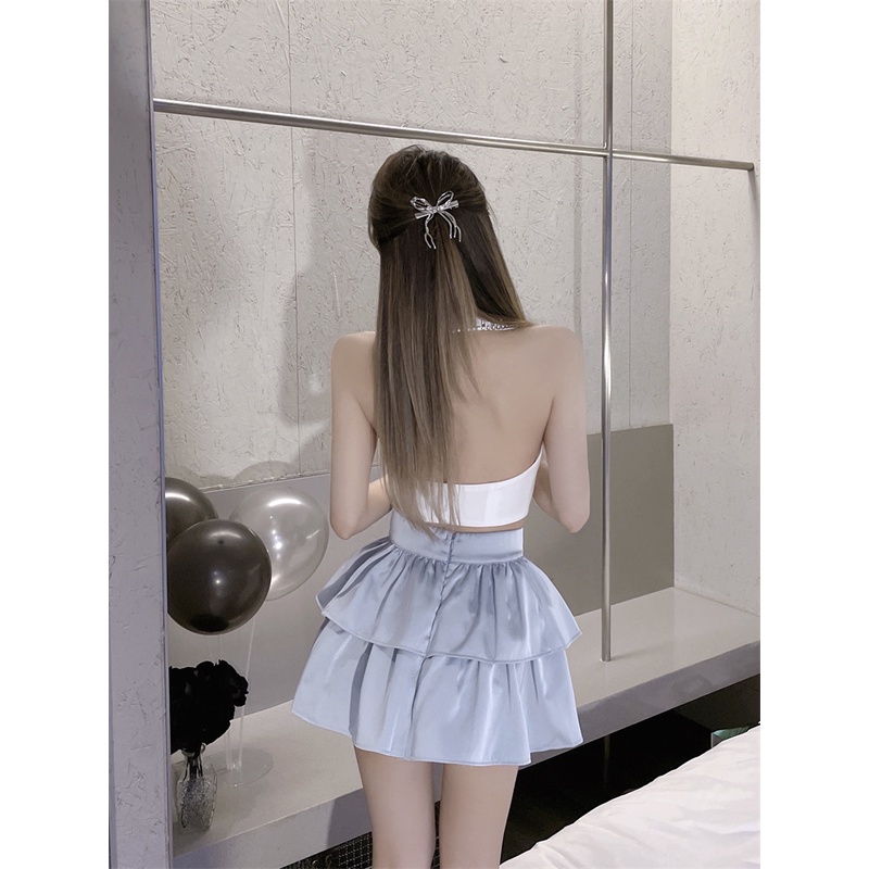 QKOOLE Chân váy  dáng ngắn lưng cao màu trơn chống nhìn trộm thời trang mùa hè cho nữ