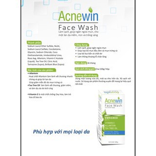 Sữa Rửa Mặt Giảm Mụn Sáng Da  Dịu Nhẹ Dành cho Da Mụn Acnewin Face Wash - Bác sĩ Phương