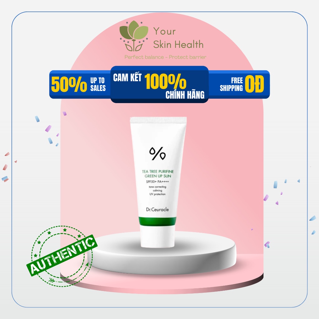 Kem chống nắng nâng tone chiết xuất tràm trà Dr. Ceuracle Tea Tree Purifine Green Up Sun 50ml
