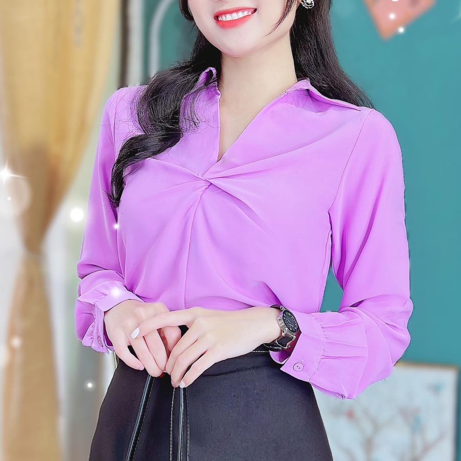 Áo sơ mi lụa công sở nữ kiểu xoắn ngực CHUU A8226