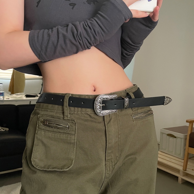 Thắt Lưng Điêu Khắc Màu Đen Phong Cách hip hop Đường Phố Cho Nam Và Nữ