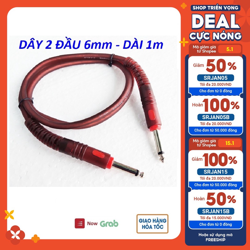 Dây 2 đầu 6mm sử dụng cho các thiết bị âm thanh, micro không dây - dài 1m màu nâu