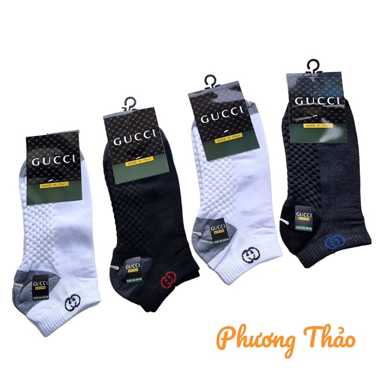 Tất vớ nam thể thao gucci cổ thấp dệt kim chất đẹp màu trắng đen ghi PT192