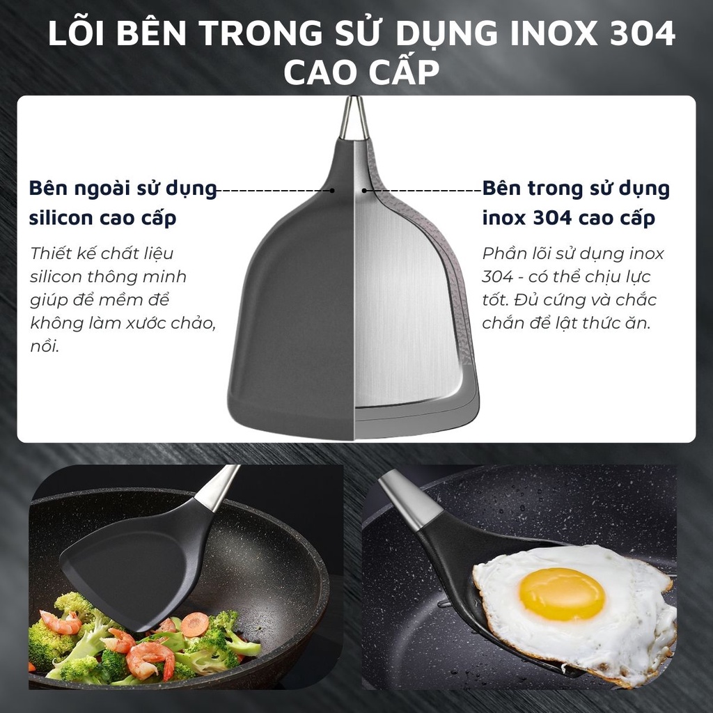 Muỗng xào và muỗng silicon DandiHome chịu nhiệt cao không hỏng chảo