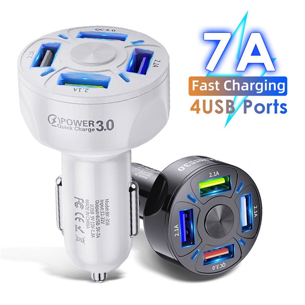 QC3.0 4 USB Sạc Xe Hơi Sạc Nhanh 12 ~ 24V Đa Năng Ô Tô Sạc Nhanh Adapter Ổ Cắm Có Đèn LED