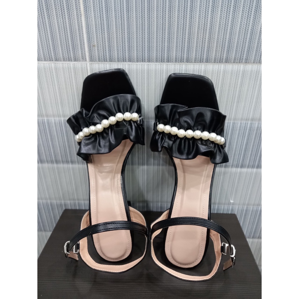HCM Giày sandal cao gót big size nữ 40 41 42 43, xăng đan quai ngang đính ngọc siêu xinh thời trang mũi vuông cao 7 phân