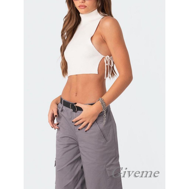 Áo Dệt Kim Sát Nách Cổ Cao Màu Trơn Thời Trang Mùa Thu Cho Nữ