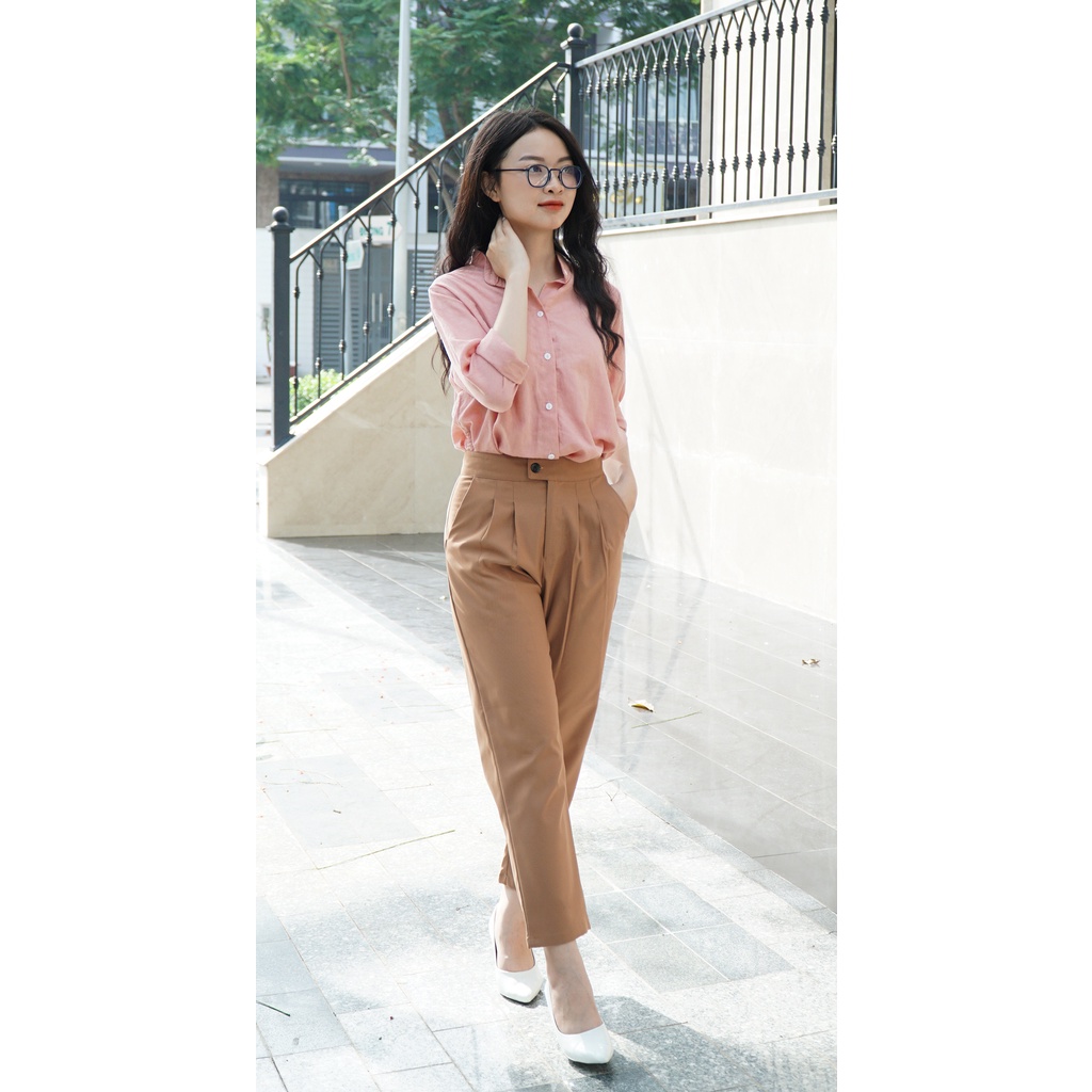 Sét áo sơ mi quần baggy nâu