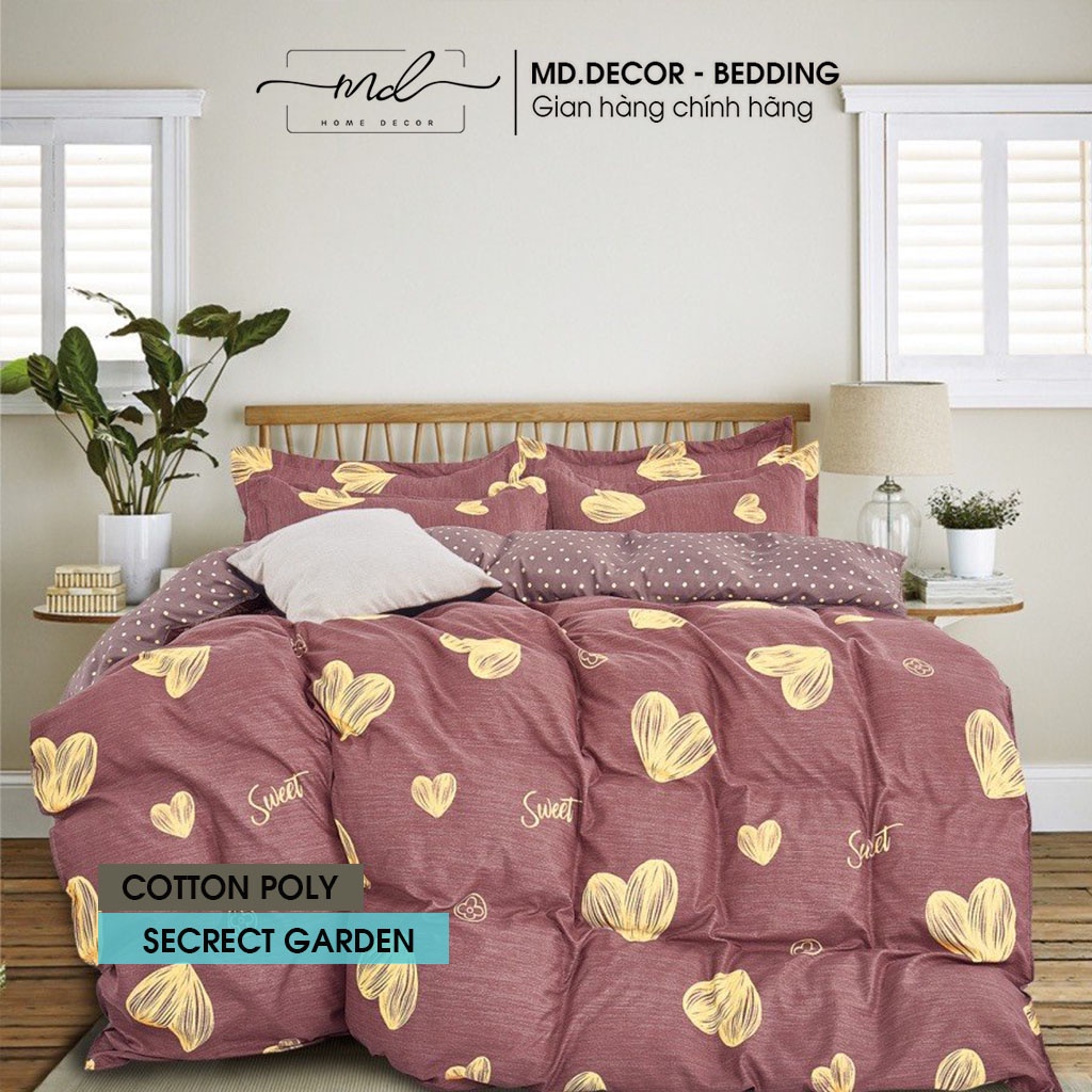 Bộ chăn ga gối Cotton Poly 5 món chăn chần bông MD.Decor - Bedding nhiều kích thước Drap, nệm may bo chun M2,M4,M6