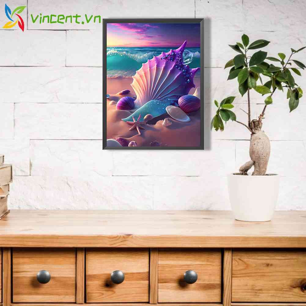 Tranh Đính Đá Kim Cương Toàn Bộ 5D DIY Hình Bãi Biển